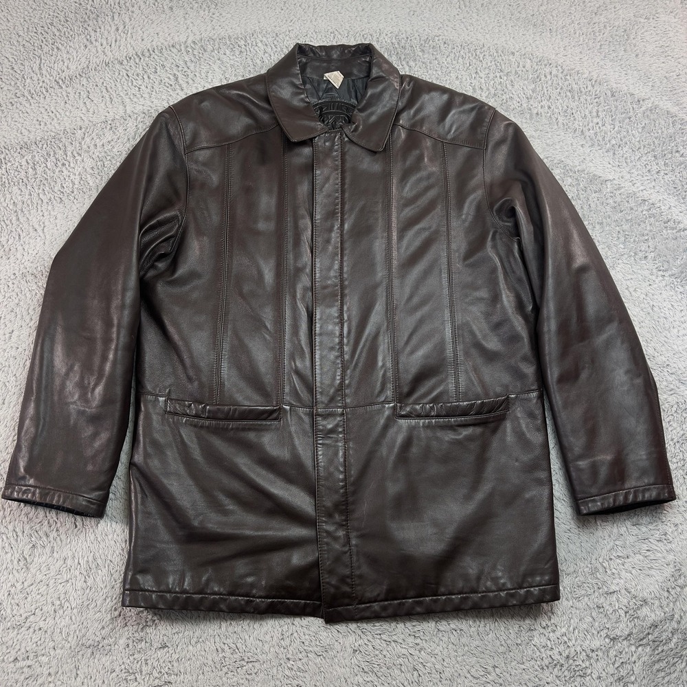 Barcelino Coat Mens L Brown Leather Overcoat‎ Collared Lined Made In Spain - Picture 2 of 13